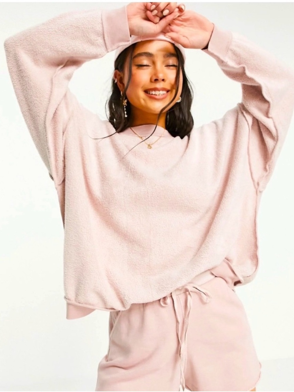 NWT Free People Kelly Cozy Oversized Fleece Top and Shorts Set Rose Pink Small S